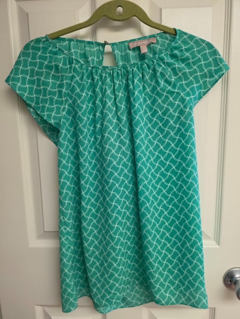 Banana Republic Green Geometric Cap Sleeve Open Back Popover Blouse Top, Size 4